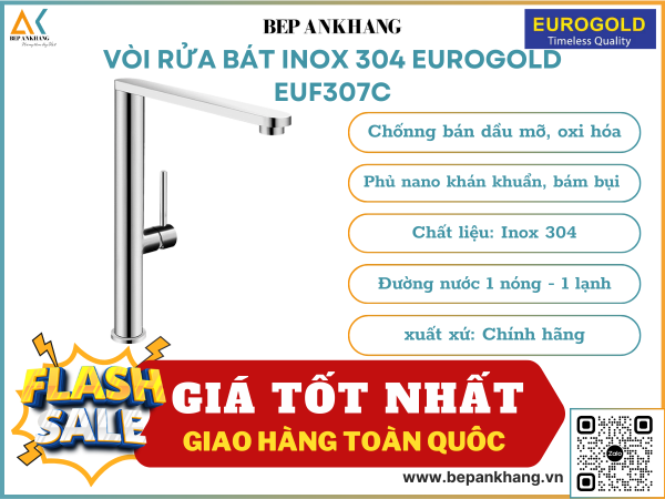 Vòi rửa bát inox 304 Eurogold EUF307C